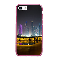 Чехол iPhone 7/8 матовый Неоновый ночной город и мост, цвет: 3D-малиновый