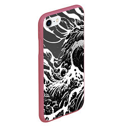 Чехол iPhone 7/8 матовый Черно-белые волны, цвет: 3D-малиновый — фото 2