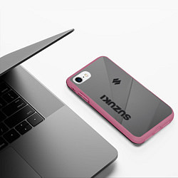 Чехол iPhone 7/8 матовый Suzuki - серая абстракция, цвет: 3D-малиновый — фото 2