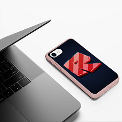 Чехол iPhone 7/8 матовый Roblox red - Роблокс полосатый логотип, цвет: 3D-светло-розовый — фото 2