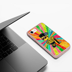 Чехол iPhone 7/8 матовый Барт Симпсон весь в татухах со скейтбордом, цвет: 3D-светло-розовый — фото 2