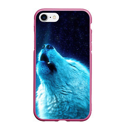 Чехол iPhone 7/8 матовый Волк воет ну зимнее ночное небо, цвет: 3D-малиновый