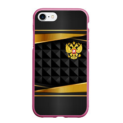 Чехол iPhone 7/8 матовый Gold & black - Russia, цвет: 3D-малиновый