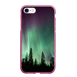 Чехол iPhone 7/8 матовый Сияние над лесом, цвет: 3D-малиновый