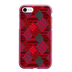 Чехол iPhone 7/8 матовый Красный лоскутный узор пэчворк, цвет: 3D-малиновый