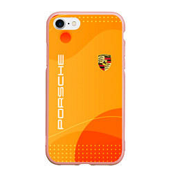 Чехол iPhone 7/8 матовый Porsche Жёлтая абстракция, цвет: 3D-светло-розовый