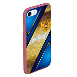 Чехол iPhone 7/8 матовый Золотой герб России на синем объемном фоне, цвет: 3D-малиновый — фото 2