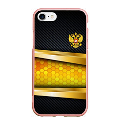 Чехол iPhone 7/8 матовый Black & gold - герб России, цвет: 3D-светло-розовый