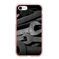 Чехол iPhone 7/8 матовый Композиция из гаечных ключей, цвет: 3D-светло-розовый