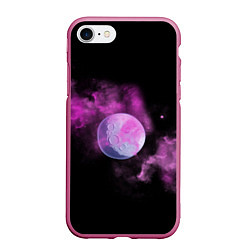 Чехол iPhone 7/8 матовый Космическая Луна в дыму, цвет: 3D-малиновый