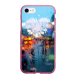 Чехол iPhone 7/8 матовый Город через дождевое стекло, цвет: 3D-малиновый
