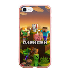 Чехол iPhone 7/8 матовый Алексей Minecraft, цвет: 3D-светло-розовый