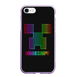 Чехол iPhone 7/8 матовый Minecraft logo neon, цвет: 3D-сиреневый