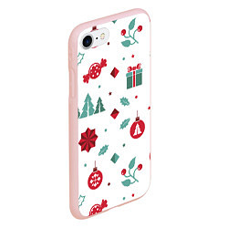 Чехол iPhone 7/8 матовый Новый год подарки, конфеты, ёлочные шары, цвет: 3D-светло-розовый — фото 2