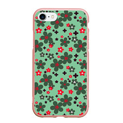 Чехол iPhone 7/8 матовый Красно-зеленый цветочный узор ретро, цвет: 3D-светло-розовый