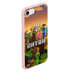Чехол iPhone 7/8 матовый Антон Minecraft, цвет: 3D-светло-розовый — фото 2