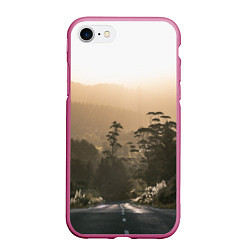 Чехол iPhone 7/8 матовый Дорога в закaт, цвет: 3D-малиновый