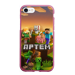 Чехол iPhone 7/8 матовый Артем Minecraft, цвет: 3D-малиновый