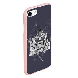 Чехол iPhone 7/8 матовый Маска самурая в цветах, цвет: 3D-светло-розовый — фото 2