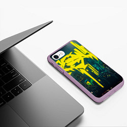 Чехол iPhone 7/8 матовый Киберпанк надпись, цвет: 3D-сиреневый — фото 2