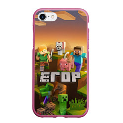 Чехол iPhone 7/8 матовый Егор Minecraft, цвет: 3D-малиновый