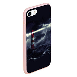 Чехол iPhone 7/8 матовый Маяк и штормовое море в ночи, цвет: 3D-светло-розовый — фото 2