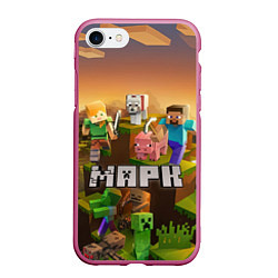 Чехол iPhone 7/8 матовый Марк Minecraft, цвет: 3D-малиновый