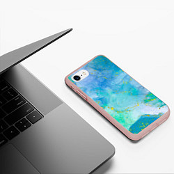 Чехол iPhone 7/8 матовый Мраморная лазурь с золотыми прожилками, цвет: 3D-светло-розовый — фото 2