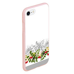 Чехол iPhone 7/8 матовый Веточки красной рябины с бабочками, цвет: 3D-светло-розовый — фото 2
