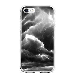 Чехол iPhone 7/8 матовый Молнии в черных тучах, цвет: 3D-белый