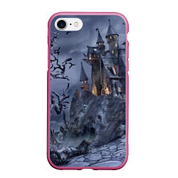Чехол iPhone 7/8 матовый Старый заброшенный замок - Halloween, цвет: 3D-малиновый