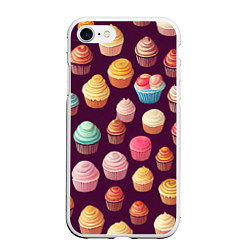 Чехол iPhone 7/8 матовый Много нарисованных капкейков, цвет: 3D-белый
