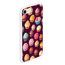 Чехол iPhone 7/8 матовый Много нарисованных капкейков, цвет: 3D-белый — фото 2