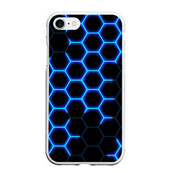 Чехол iPhone 7/8 матовый Соты на синем неоновом фоне, цвет: 3D-белый