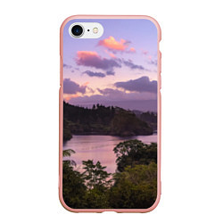 Чехол iPhone 7/8 матовый Пейзаж вечерней реки и леса, цвет: 3D-светло-розовый