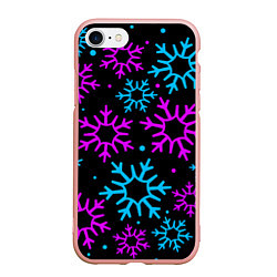 Чехол iPhone 7/8 матовый Неоновые снежинки, цвет: 3D-светло-розовый