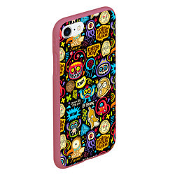 Чехол iPhone 7/8 матовый Паттерн с монстриками, цвет: 3D-малиновый — фото 2