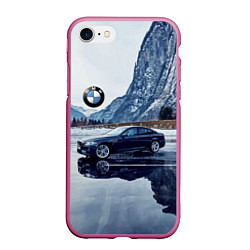 Чехол iPhone 7/8 матовый БМВ у горного озера, цвет: 3D-малиновый