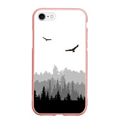 Чехол iPhone 7/8 матовый Птицы над лесом, цвет: 3D-светло-розовый