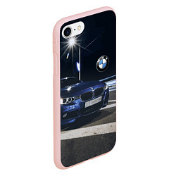 Чехол iPhone 7/8 матовый BMW на ночной трассе, цвет: 3D-светло-розовый — фото 2