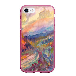 Чехол iPhone 7/8 матовый Осенний пейзаж акварель, цвет: 3D-малиновый
