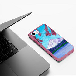 Чехол iPhone 7/8 матовый Цветение сакуры Фудзияма, цвет: 3D-малиновый — фото 2
