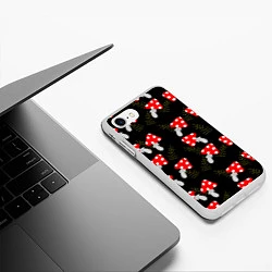 Чехол iPhone 7/8 матовый Мухоморы на черном фоне, цвет: 3D-белый — фото 2