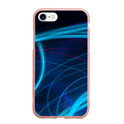Чехол iPhone 7/8 матовый Синие абстрактные линии в темноте, цвет: 3D-светло-розовый