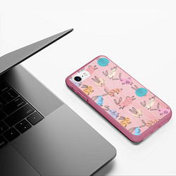 Чехол iPhone 7/8 матовый Много кроликов, цвет: 3D-малиновый — фото 2