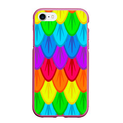 Чехол iPhone 7/8 матовый Разноцветные перья, цвет: 3D-малиновый