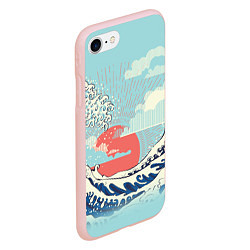 Чехол iPhone 7/8 матовый Морской пейзаж с большими волнами на закате, цвет: 3D-светло-розовый — фото 2