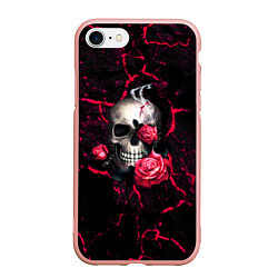 Чехол iPhone 7/8 матовый Металлический череп, цвет: 3D-светло-розовый