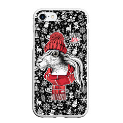 Чехол iPhone 7/8 матовый Happy New Year! Rabbit in red hat, цвет: 3D-белый
