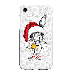 Чехол iPhone 7/8 матовый Rabbit with cookies, merry Christmas, цвет: 3D-белый